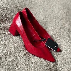 Zara Leather Block Patent Heels